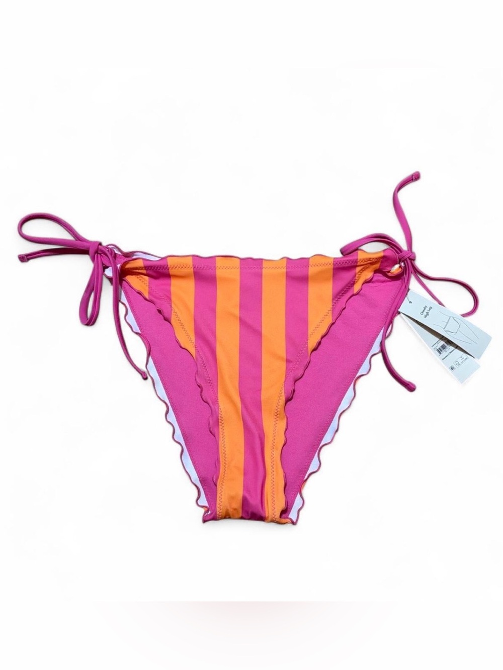 No Boundaries Pink & Orange Striped Tie-Side Bikini Bottom